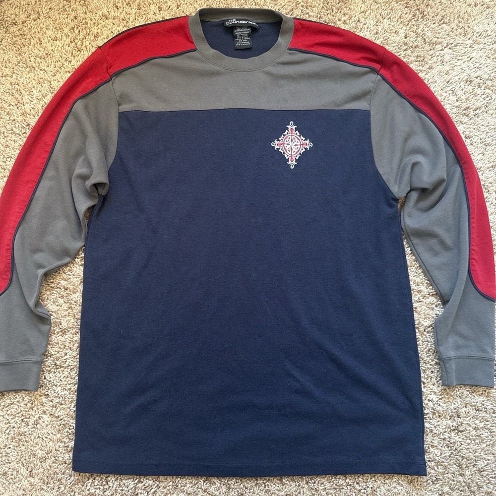 Rare deadstock Vintage Y2K No Boundaries Colorblock Long Sleeve Tee - size XL - Picture 1 of 6